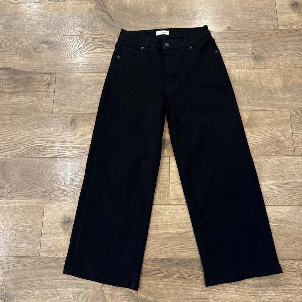 OLIVER LOGAN Aberdeen Wide Leg Cropped Jeans Women’s 25 Black High Rise Raw Hem
